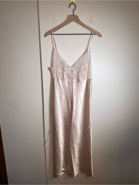 VINTAGE LINEA DONATELLA lace mesh detail satin full length slip chemise XL